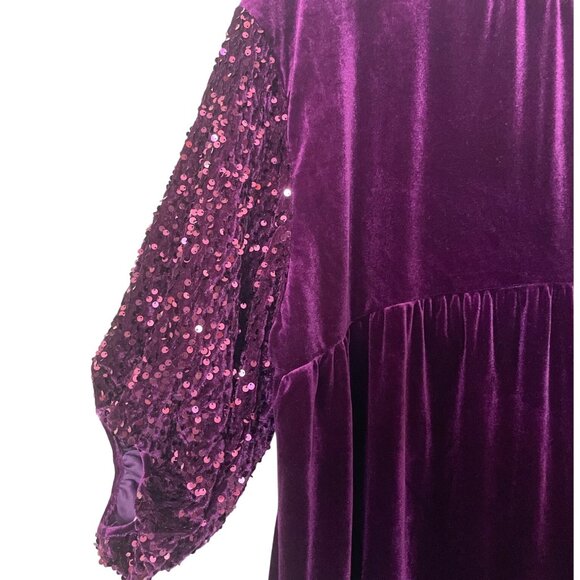 New Umgee Purple Velvet Button Down Tunic Sequined Balloon Sleeves Womens Sz 1XL - Picture 5 of 8